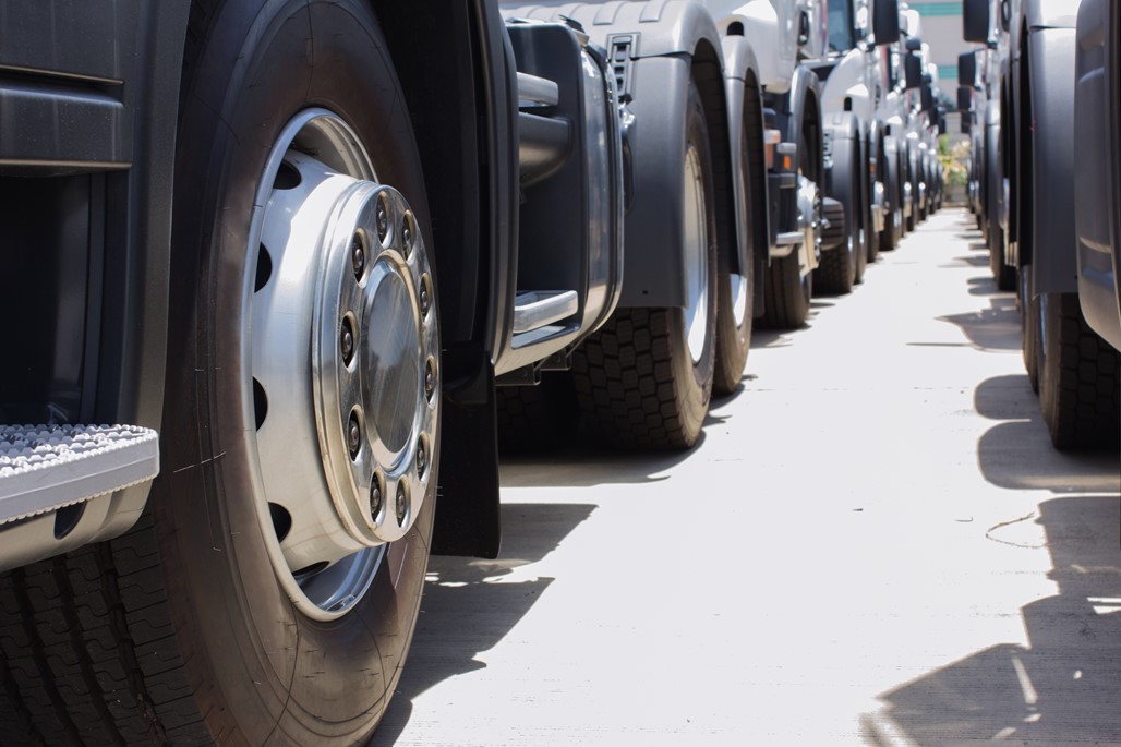 A close image of a lorry tyre.